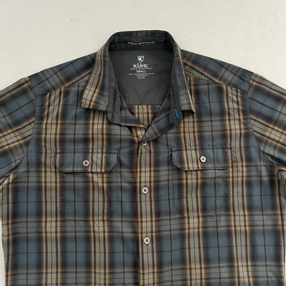 KUHL Men Gray Tan Plaid Response Long Sleeve Lightweight Button Shirt 7167 S